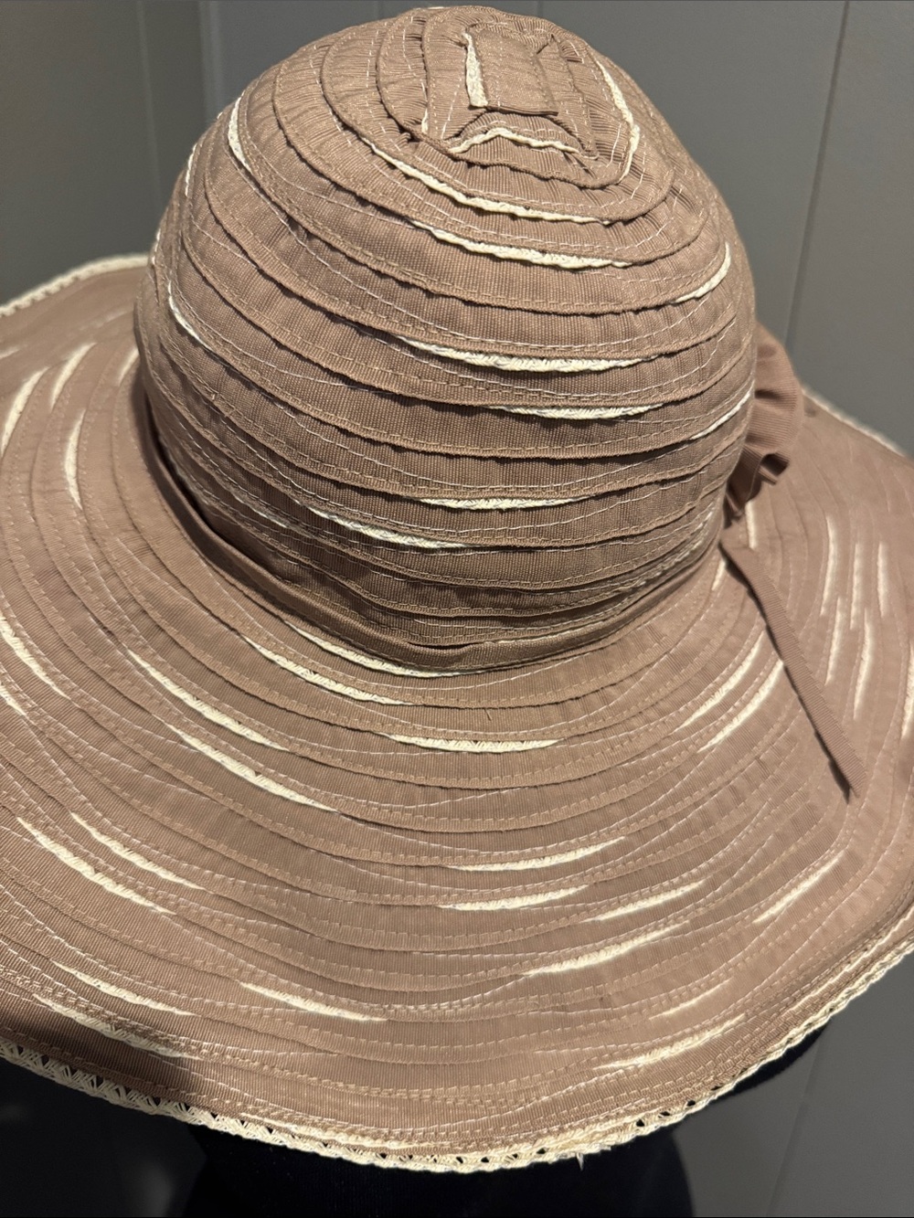 Sunday Afternoons Hat with Offset Spiral Sewn Ribbon & woven bands. - Picture 3 of 6